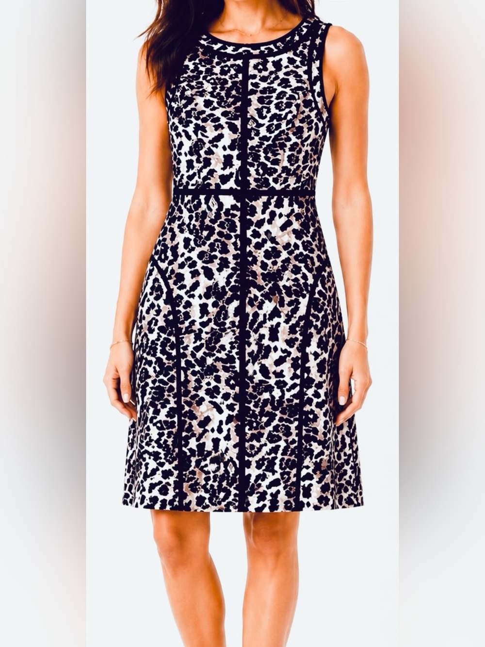 Adrianna Papell Black and White Leopard animal print Mini Dress